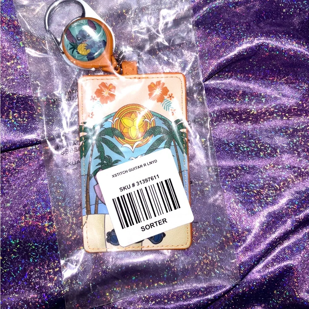 Disney Stitch Hawaiian Pineapple ID Keychain